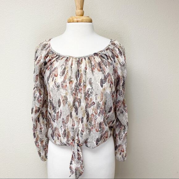 American Rag Cie BoHo Sheer Blouse Feather Print - Picture 1 of 8